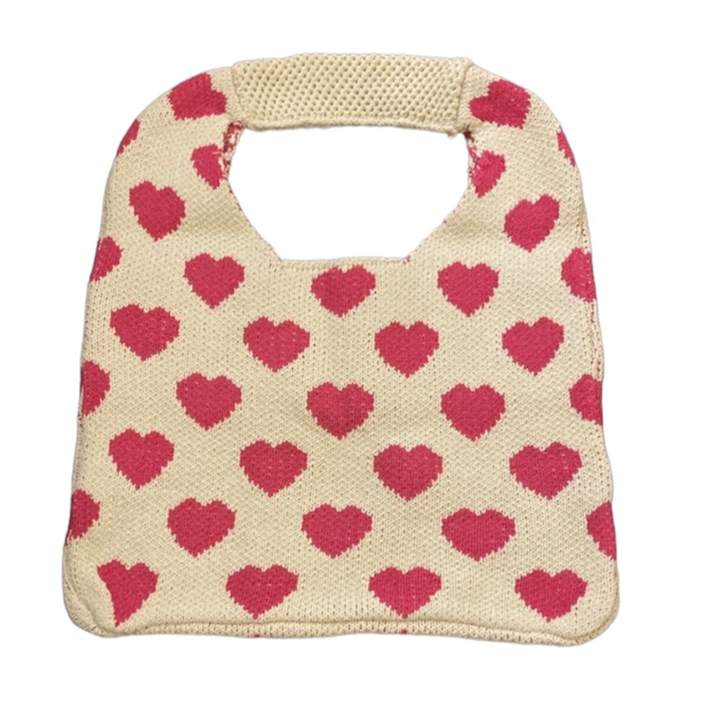 Handwoven Sweater Purse with Pink Hearts NWT
